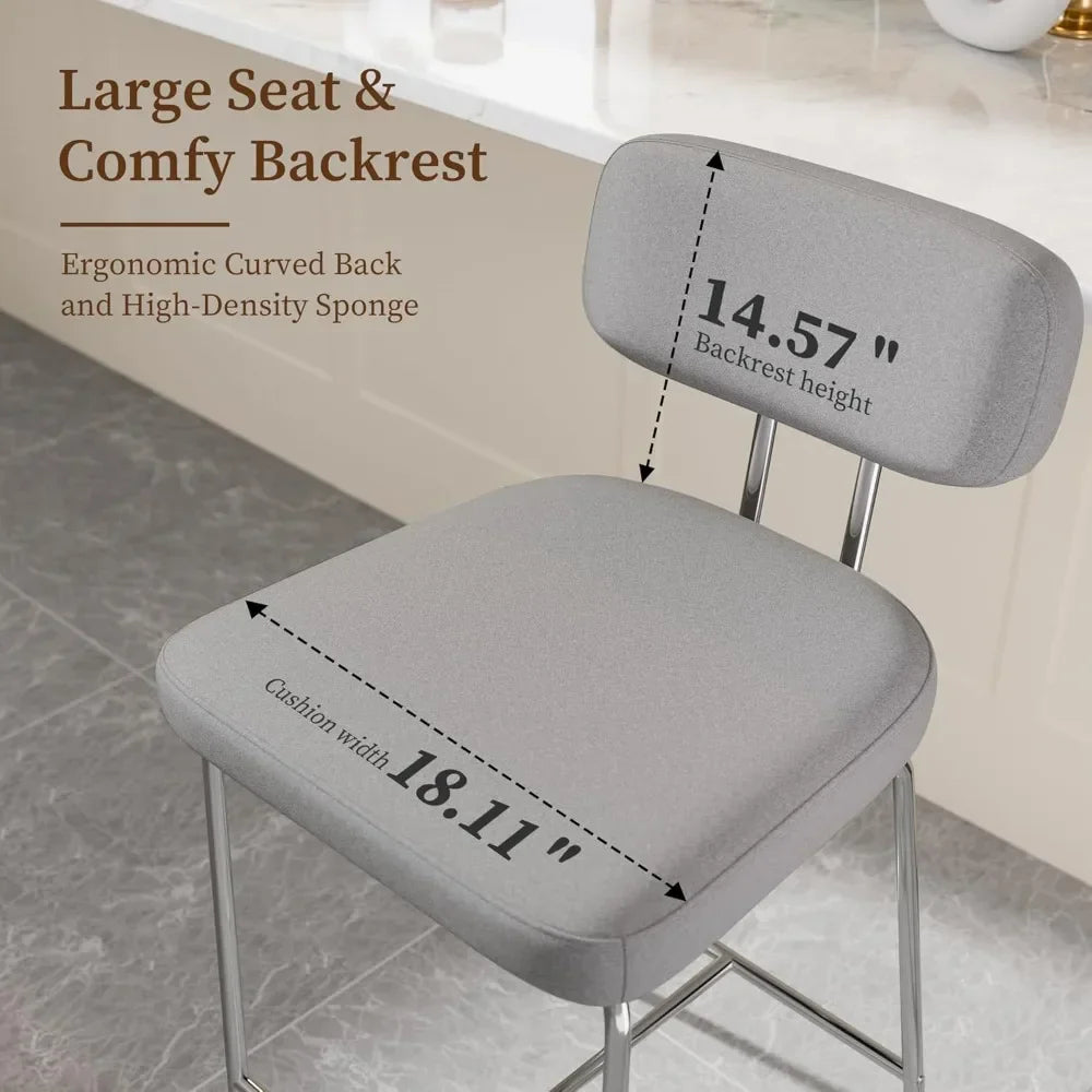 Fabric Counter Bar Stools with Back and Metal Legs Footrest Set of 4