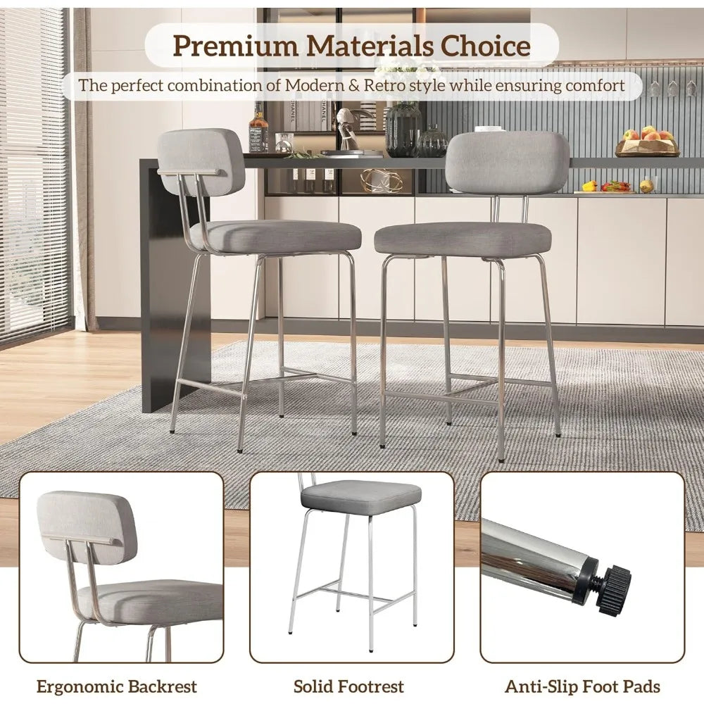 Fabric Counter Bar Stools with Back and Metal Legs Footrest Set of 4