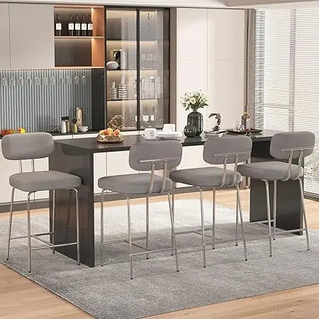 Fabric Counter Bar Stools with Back and Metal Legs Footrest Set of 4