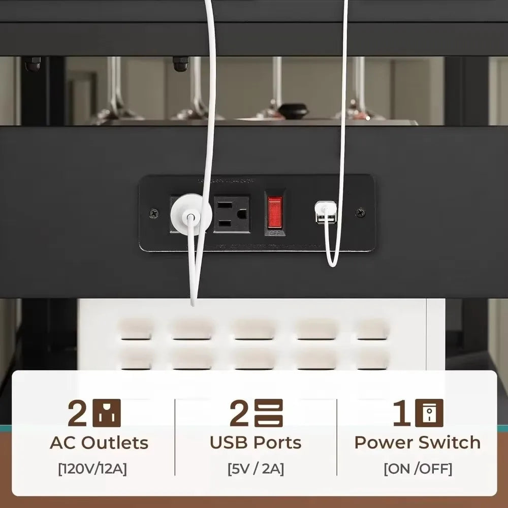 Farmhouse Coffee Bar Cabinet with Glass Door and Wine Rack Bakers Rack