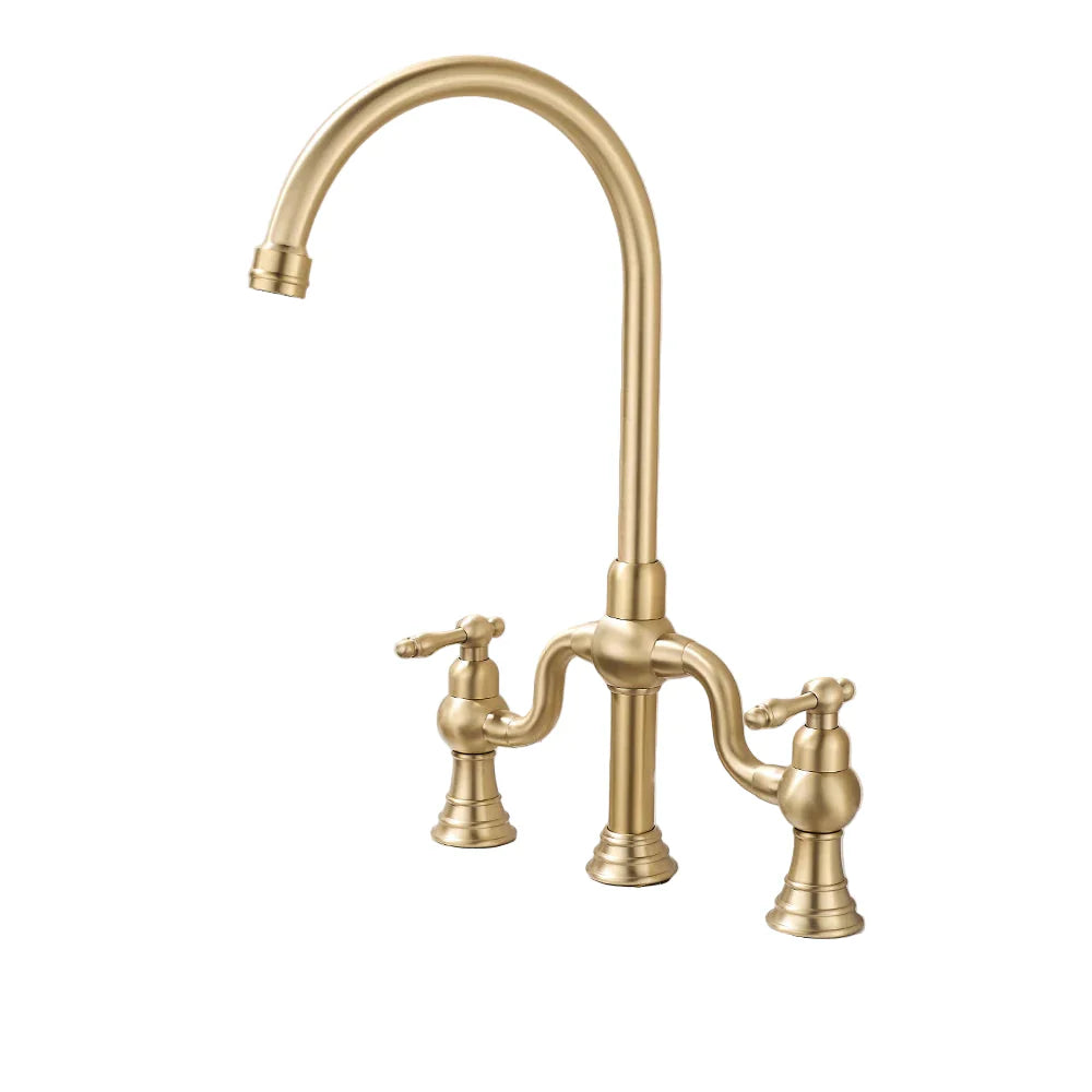 Fashion Kitchen Faucet Antique Dual Handles Brass Water Mixer Faucet
