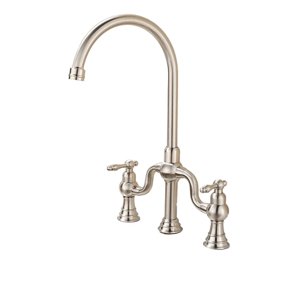 Fashion Kitchen Faucet Antique Dual Handles Brass Water Mixer Faucet