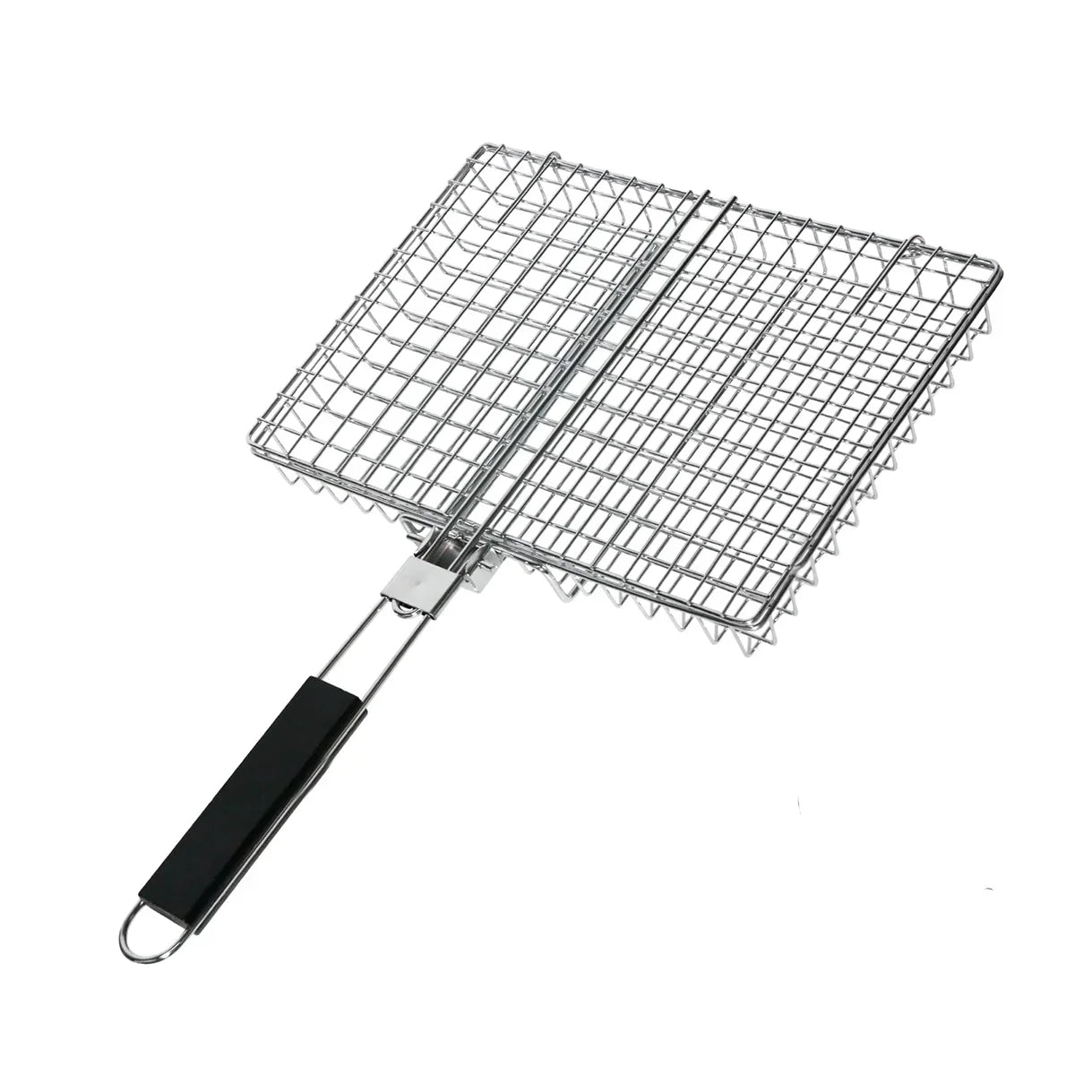 Folding Grill Basket with Wooden Handle Outdoor Camping BBQ Rack