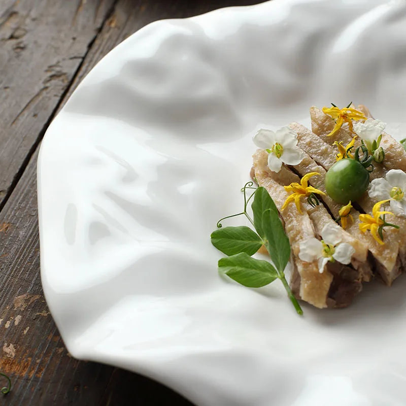 French Ceramic Tableware Irregular White Creative Pleated Paper Plate