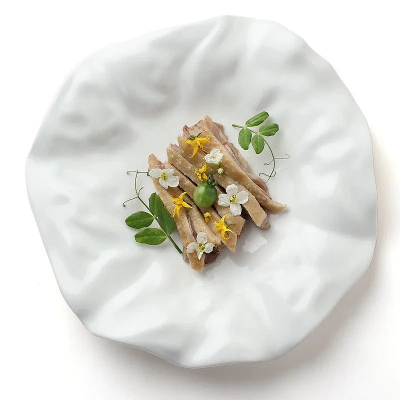 French Ceramic Tableware Irregular White Creative Pleated Paper Plate