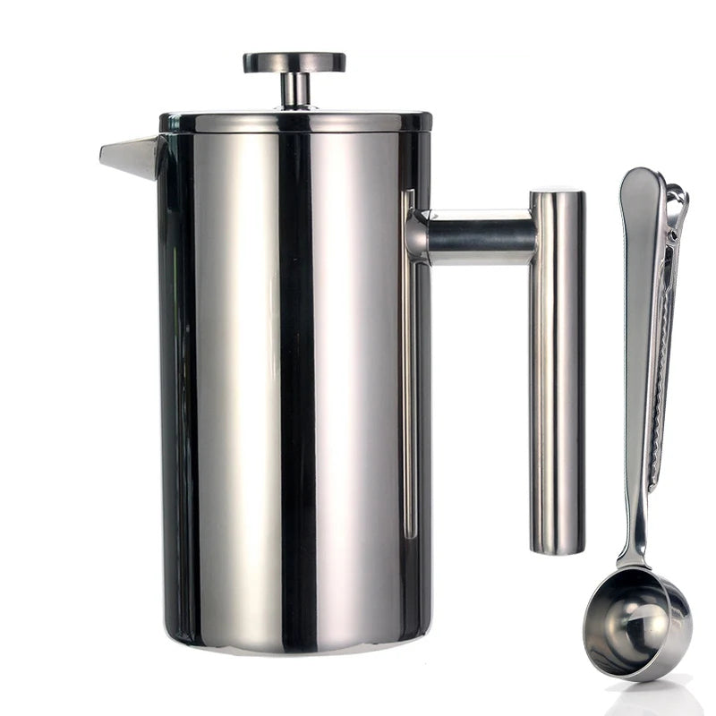 French Press Coffee Maker Double Wall Stainless Steel with Clip/Spoon
