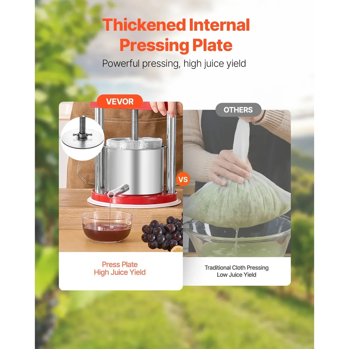 Fruit Press Stainless Steel Barrels Manual Juice Maker with T-Handle