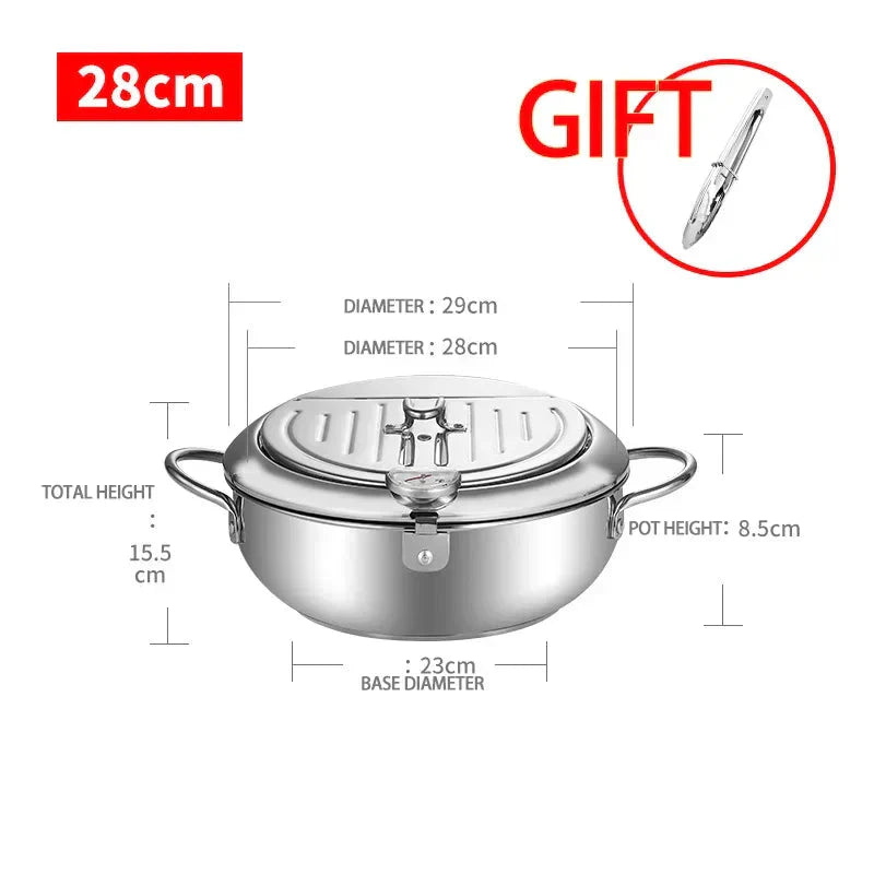 Frying Pot Stainless Steel Induction Temperature Control Mini Fryer Pan