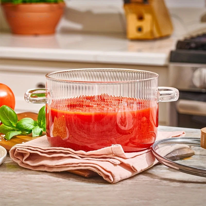 Glass Cooking Pot With Lid Heat-Resistant Borosilicate Glass Pot