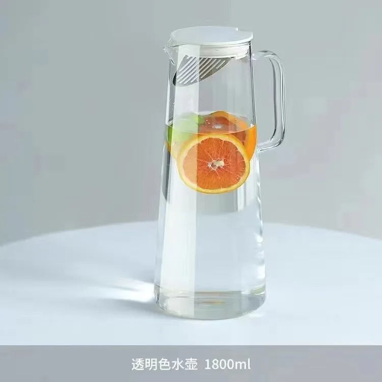 Glass Pitcher with Lid Easy Clean Heat Resistant Glass Water Jug