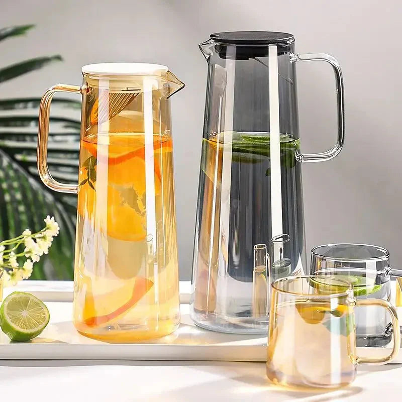 Glass Pitcher with Lid Easy Clean Heat Resistant Glass Water Jug