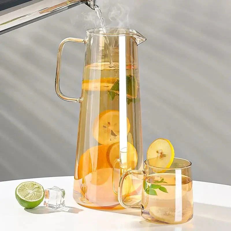 Glass Pitcher with Lid Easy Clean Heat Resistant Glass Water Jug