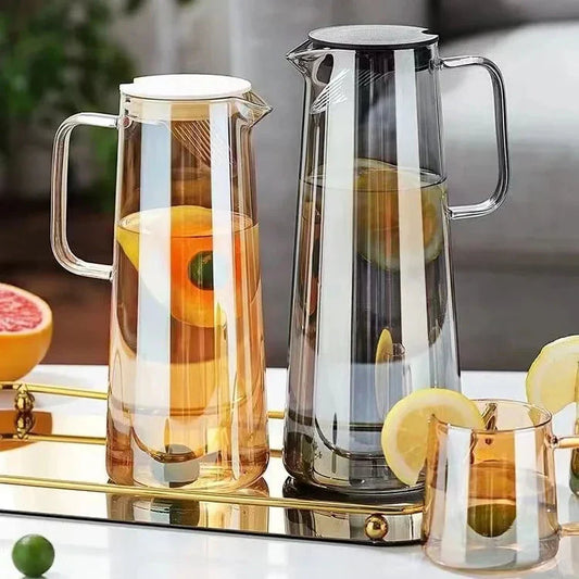 Glass Pitcher with Lid Easy Clean Heat Resistant Glass Water Jug