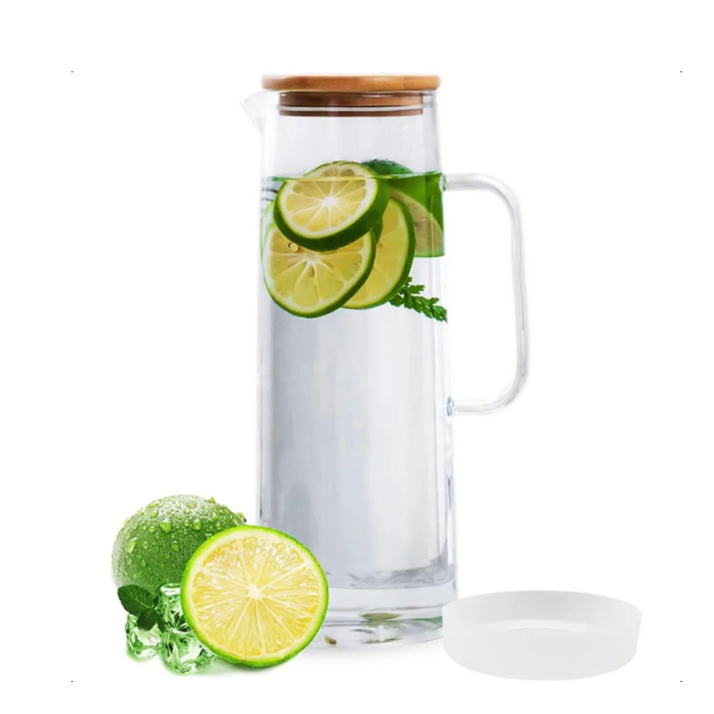 Glass Pitcher with Lid Glass Water Carafe with Handle Fridge Water Jug
