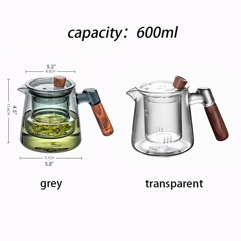 Glass Tea Kettle with Infuser Heat Resistant Teapot with Wooden Handle