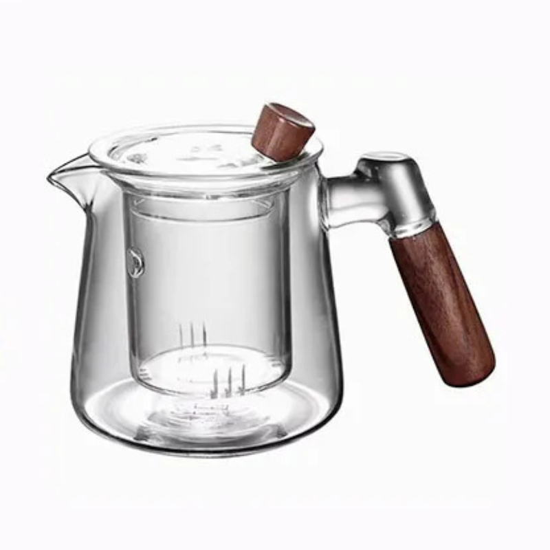 Glass Tea Kettle with Infuser Heat Resistant Teapot with Wooden Handle