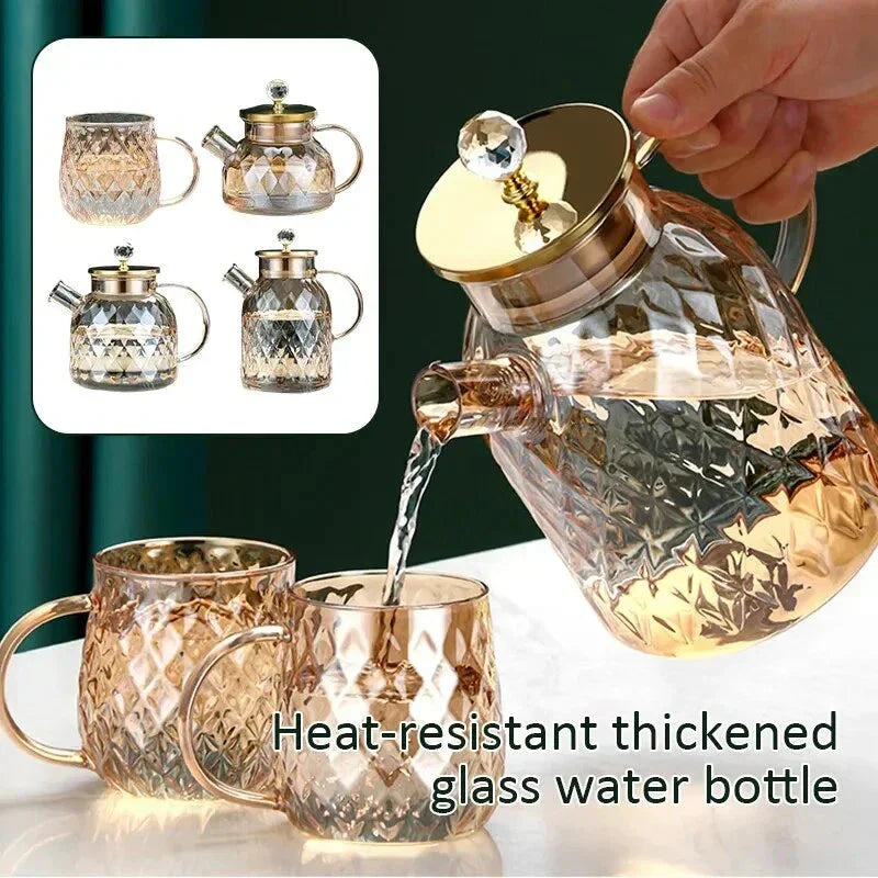 Glass Water Bottles Amber Color Home Flower Teapot Kettle Thermal Pot