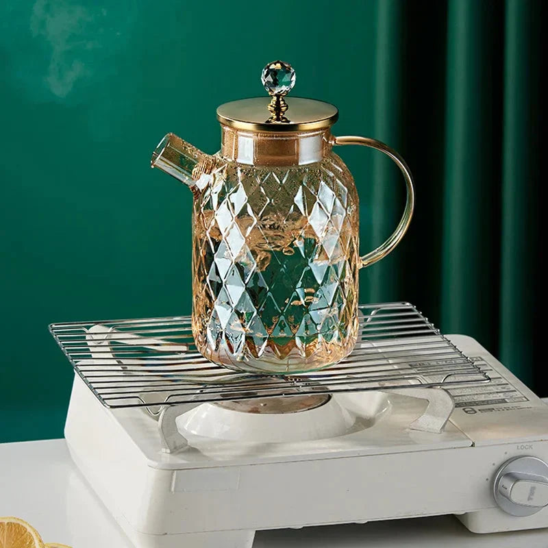 Glass Water Bottles Amber Color Home Flower Teapot Kettle Thermal Pot