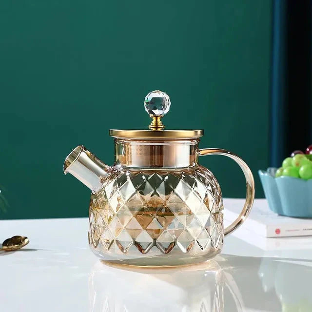 Glass Water Bottles Amber Color Home Flower Teapot Kettle Thermal Pot