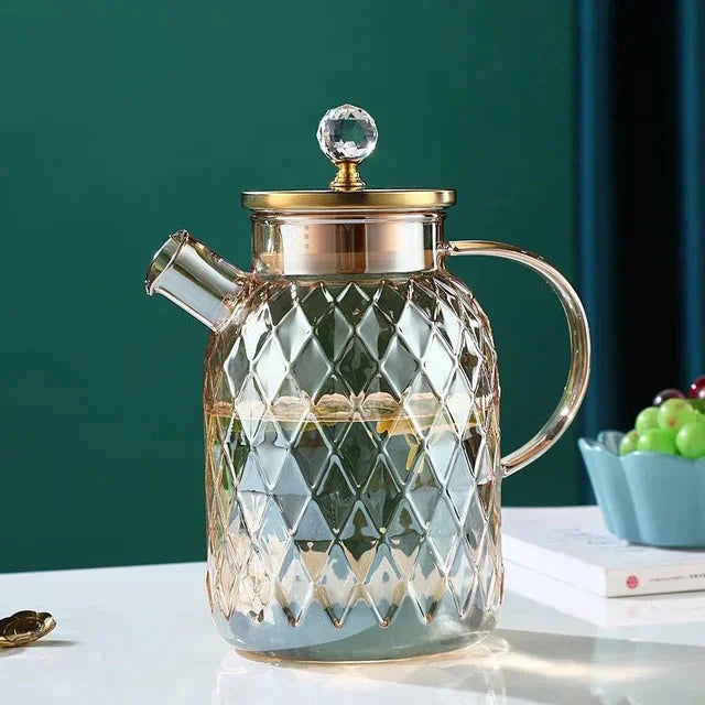 Glass Water Bottles Amber Color Home Flower Teapot Kettle Thermal Pot