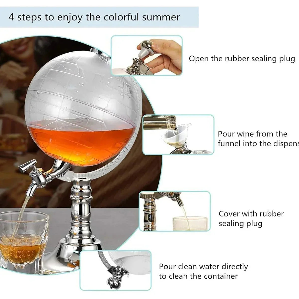 Globe Decanter Drink Dispenser Home Bar Liquor Dispenser Decanter