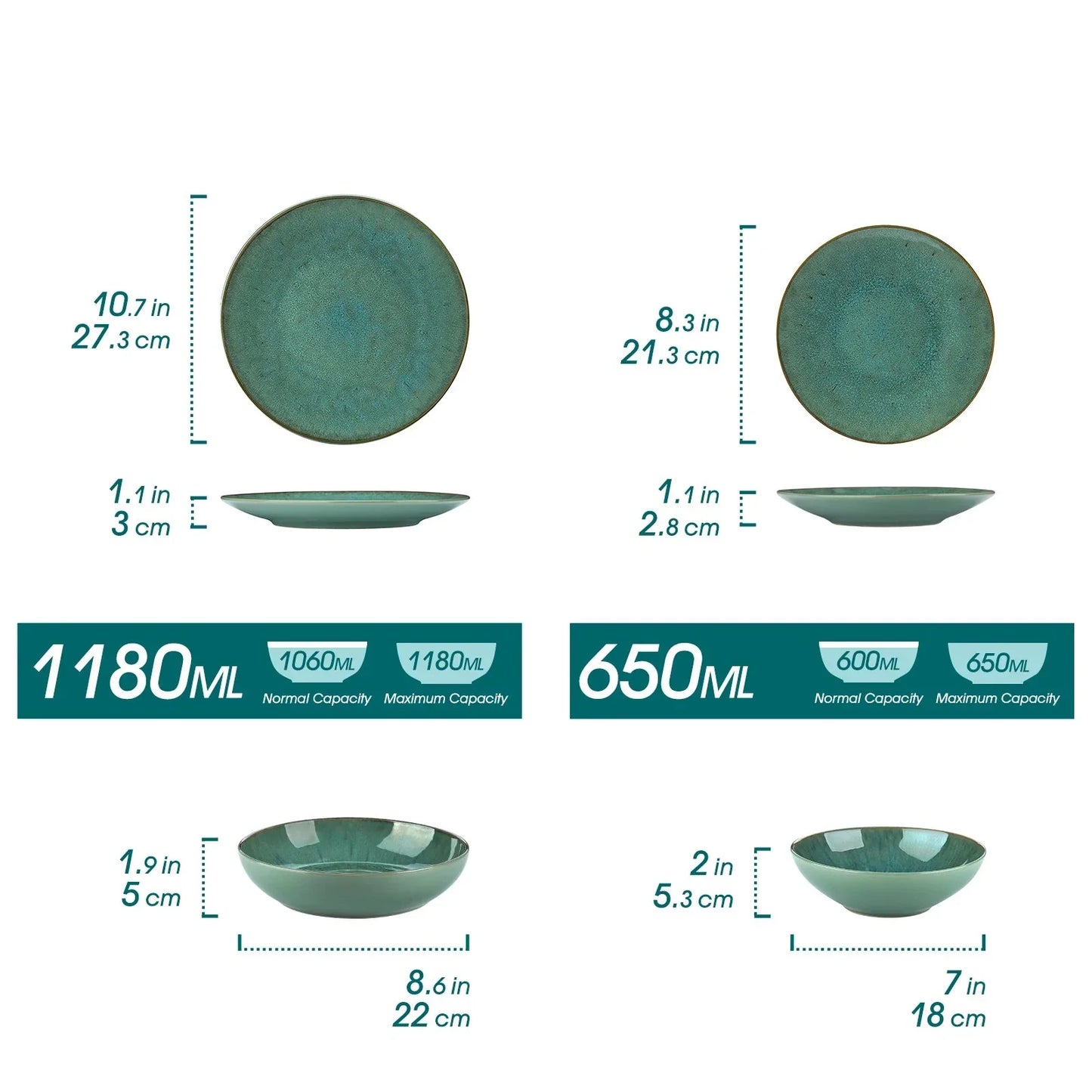 Green Embossed Stoneware Tableware Set Dinnerware for 4/8/12 People