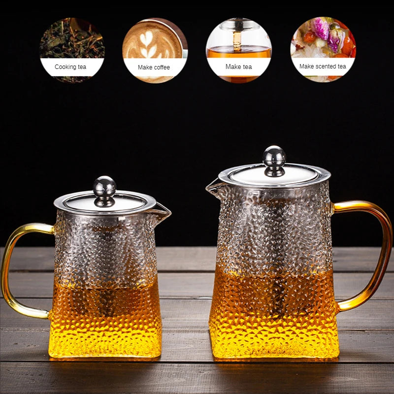 Hammer Glass Teapot With Stainless Steel Filter Heat Resistant Teapot