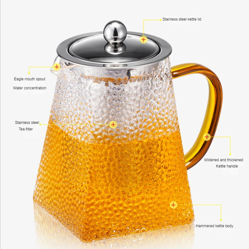 Hammer Glass Teapot With Stainless Steel Filter Heat Resistant Teapot
