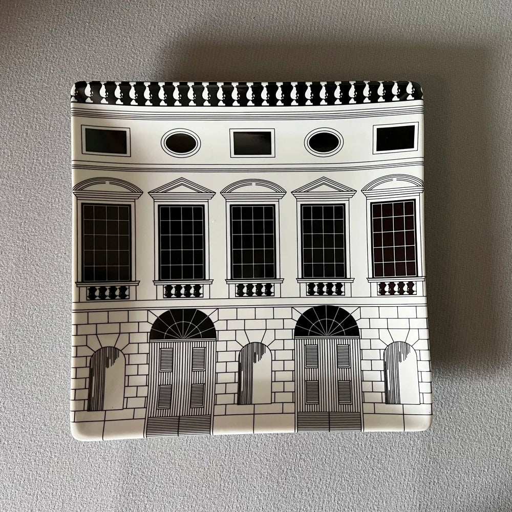 Handmade Ceramic Neuschwanstein Castle Building Rectangle Plate