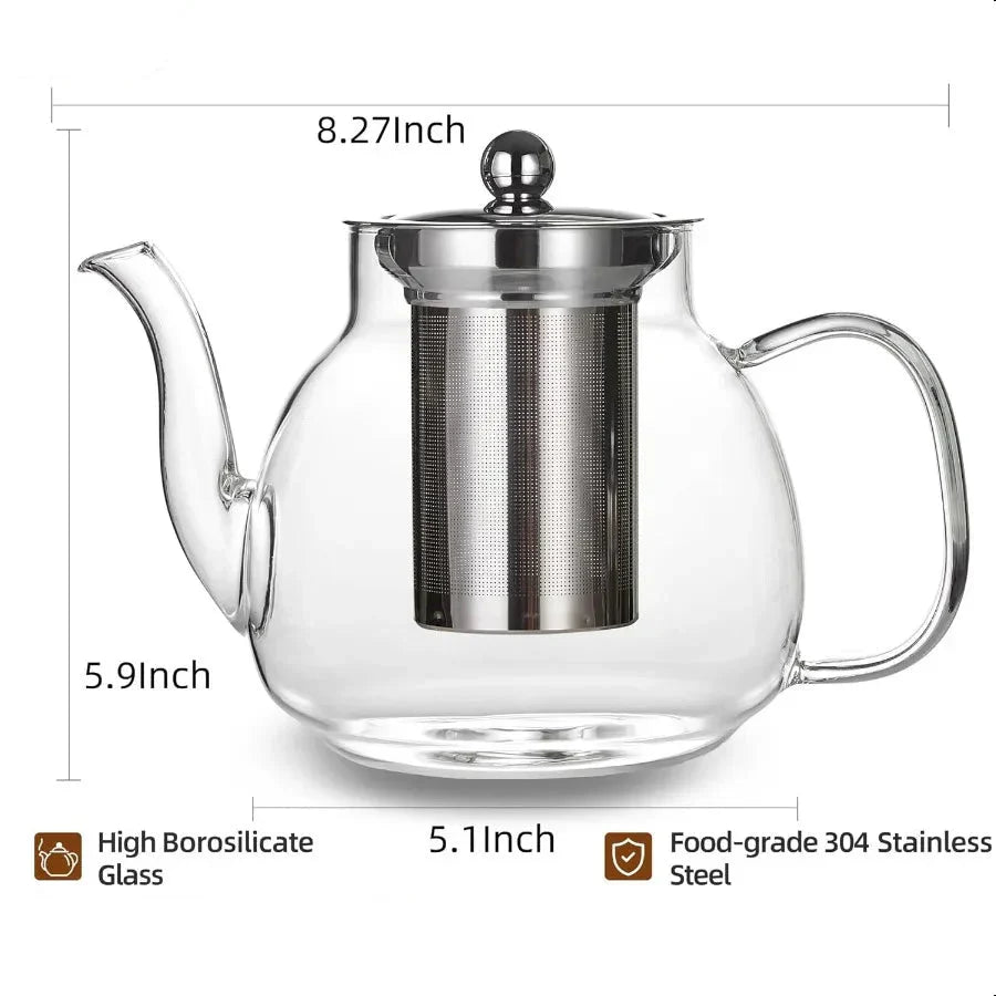 Heat Resistant Borosilicate Glass Tea Kettle Stainless Steel Infuser