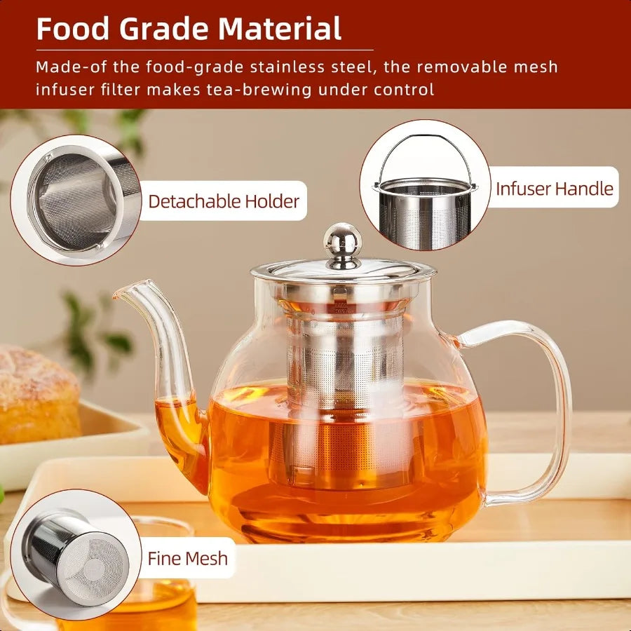 Heat Resistant Borosilicate Glass Tea Kettle Stainless Steel Infuser