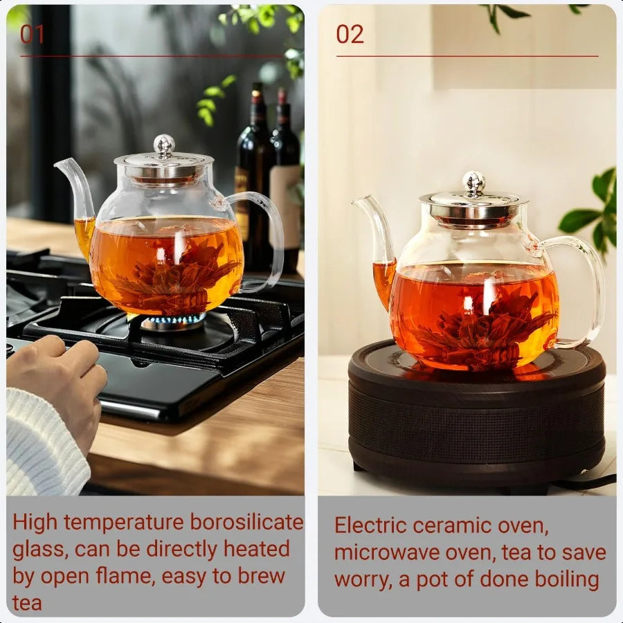 Heat Resistant Borosilicate Glass Tea Kettle Stainless Steel Infuser
