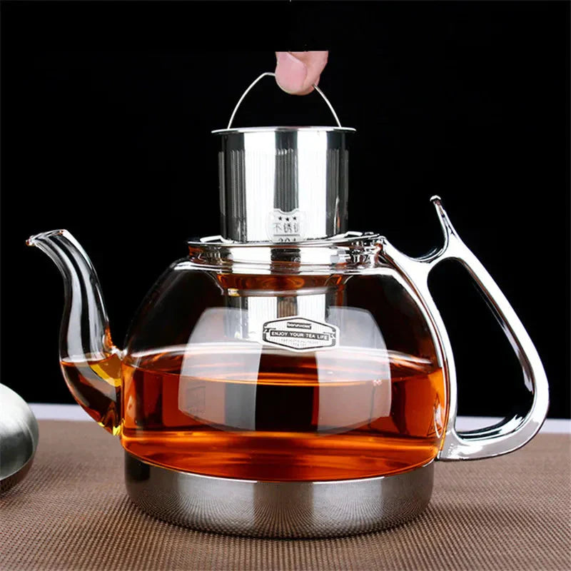 Heat Resistant Clear Glass Teapot Household Thickened Tea Kettle