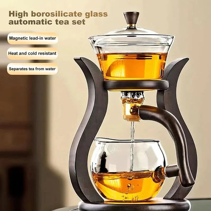 Heat Resistant Glass Tea Set featuring a Magnetic Water Rotating Cover