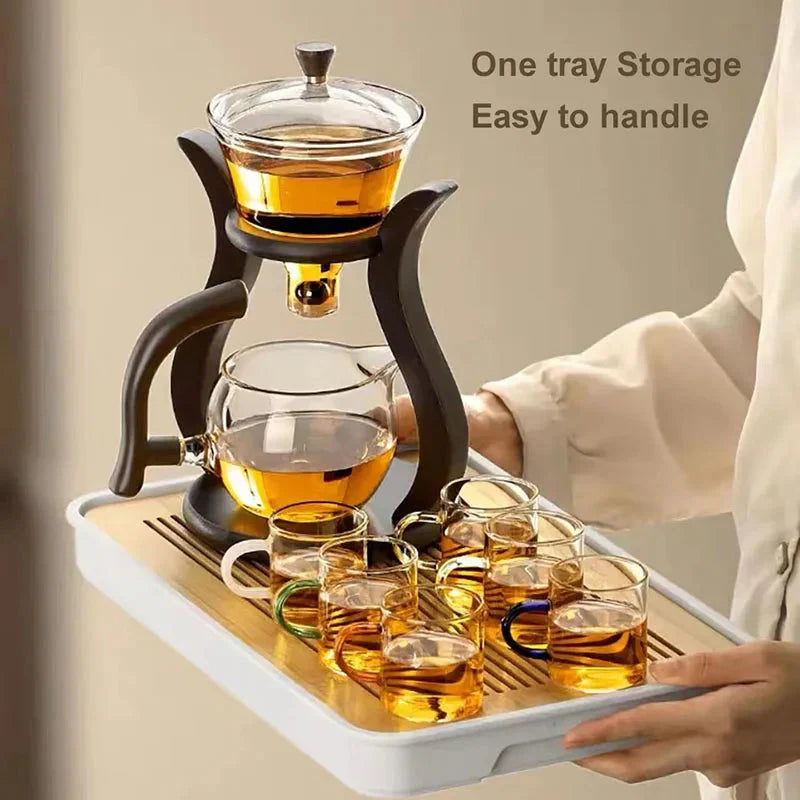 Heat Resistant Glass Tea Set featuring a Magnetic Water Rotating Cover