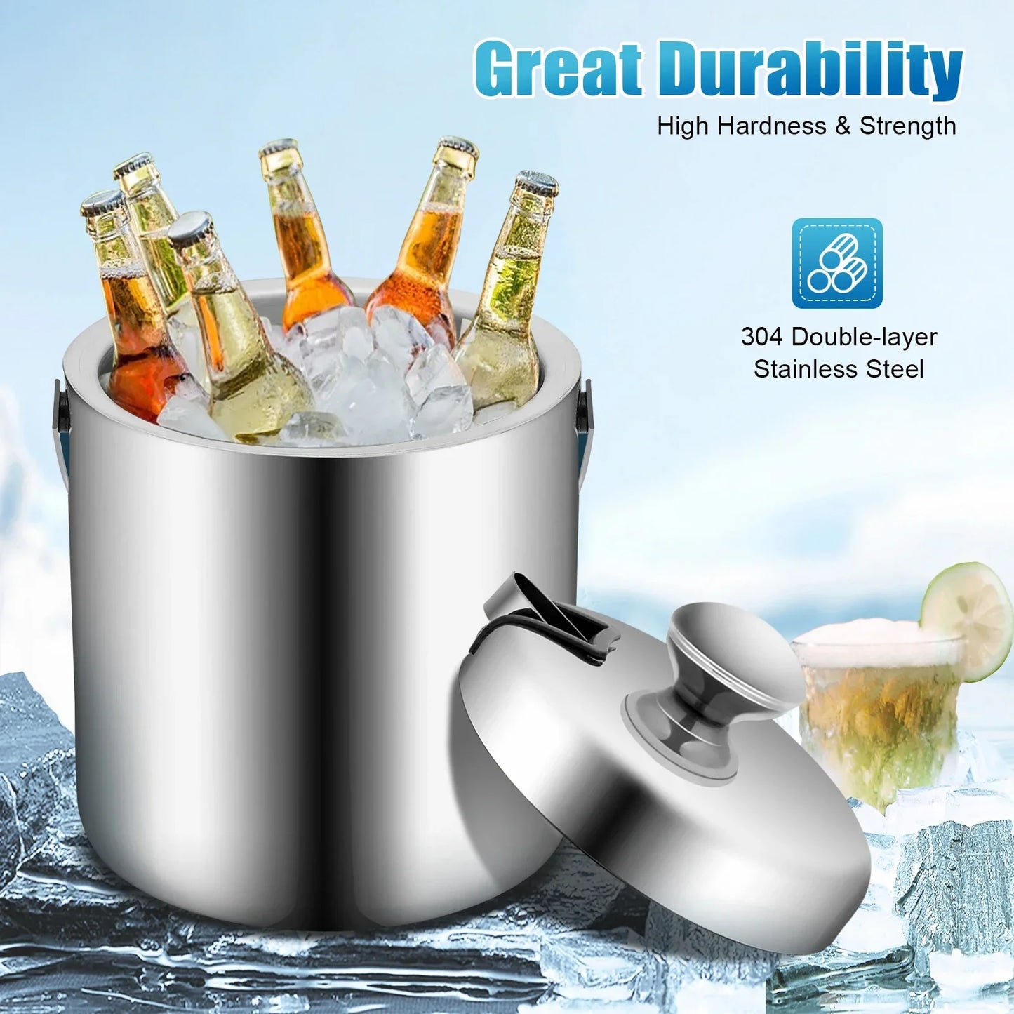 Ice Bucket Stainless Steel Insulated Beer Drink Double-layer Cooler