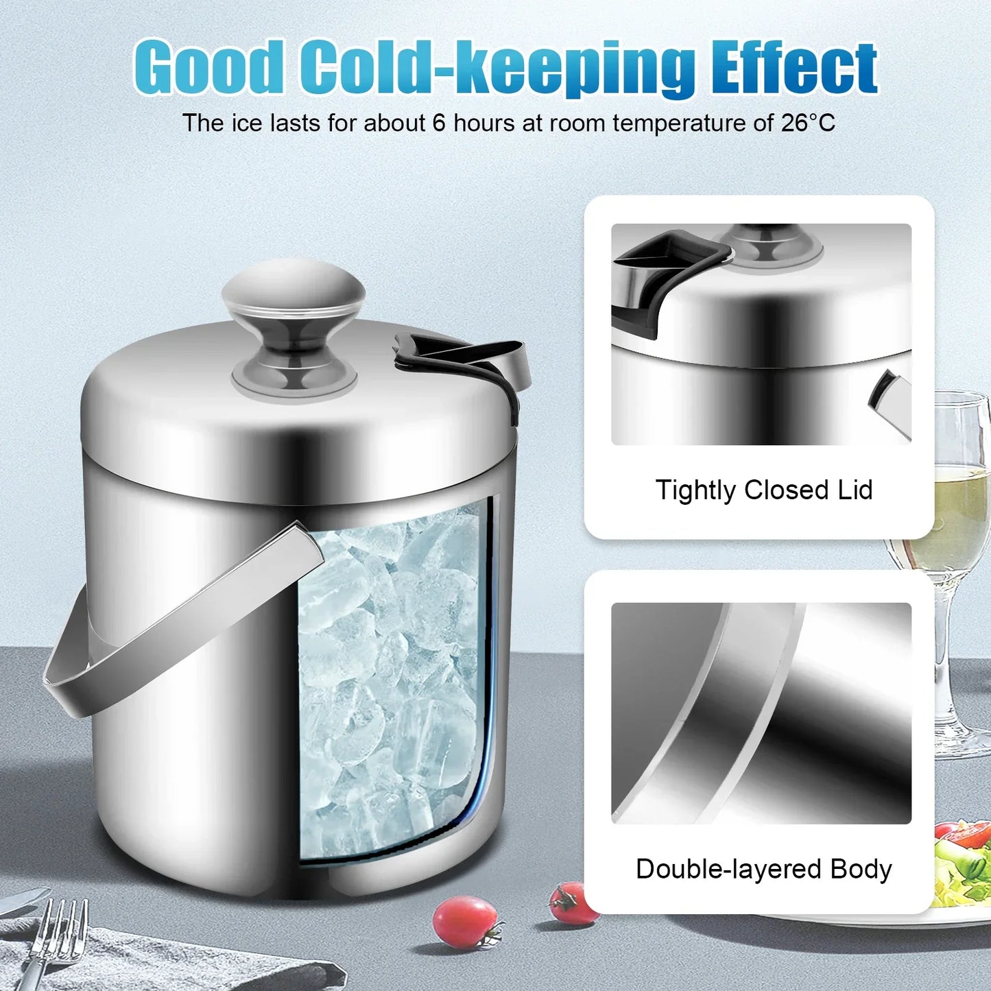 Ice Bucket Stainless Steel Insulated Beer Drink Double-layer Cooler