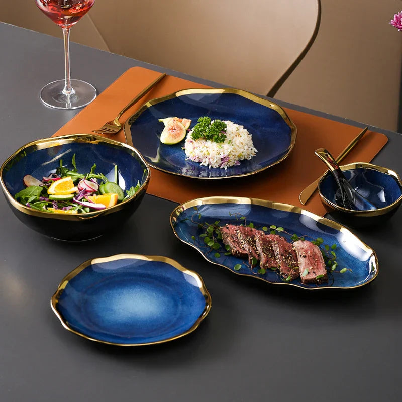 Irregular Ceramic Plate Bowl Nordic Dinnerware Kitchen Tableware