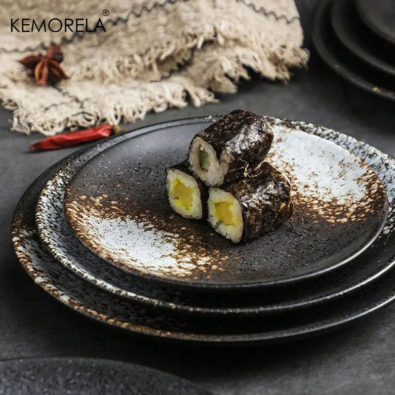 Japanese Style Ceramic Circular Dinner Plate Dessert Dish Plate