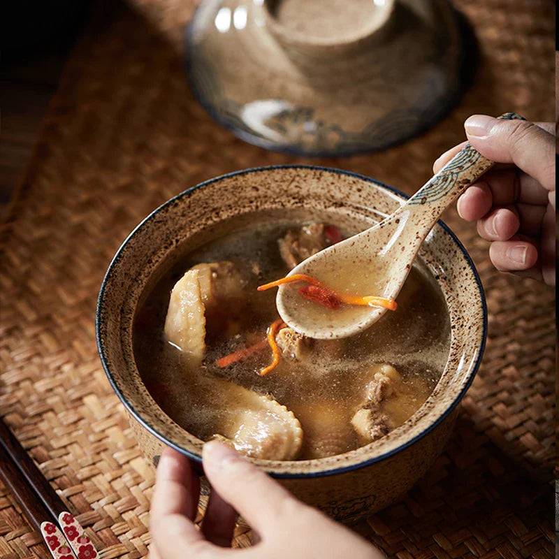 Japanese Style Ramen Bowl With Lid Ceramic Noodle Bowl Tableware