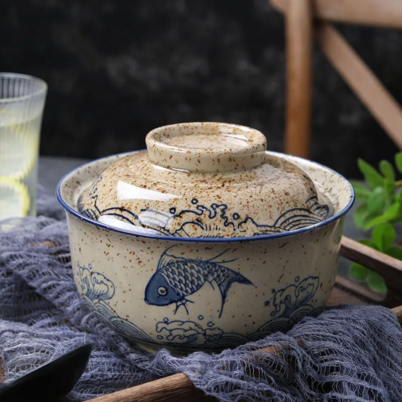 Japanese Style Ramen Bowl With Lid Ceramic Noodle Bowl Tableware