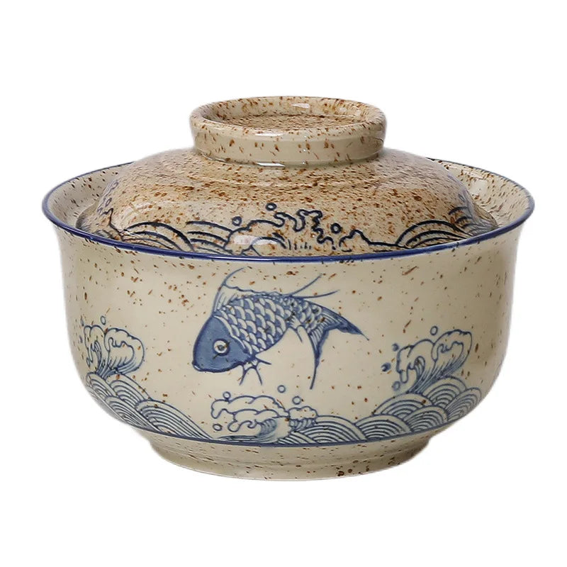 Japanese Style Ramen Bowl With Lid Ceramic Noodle Bowl Tableware