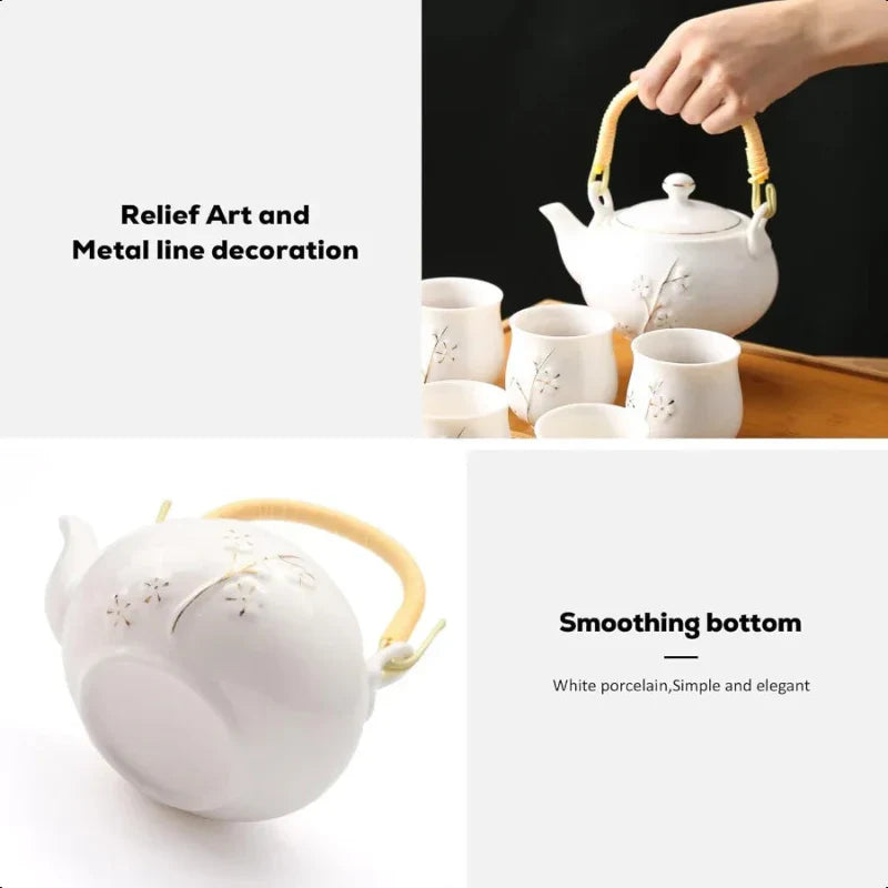 Japanese Tea Pot White Porcelain Chinese Teapot with Stainless Infuser