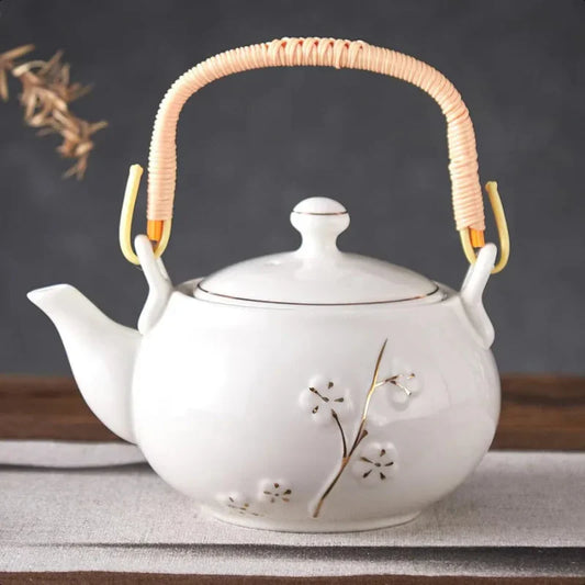 Japanese Tea Pot White Porcelain Chinese Teapot with Stainless Infuser