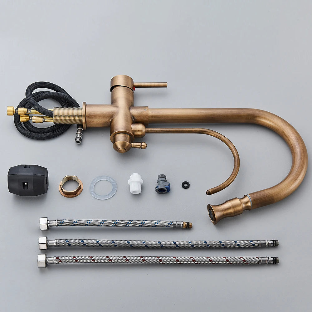 Kitchen Faucet 2 in 1 Antique Brass Pull Out Nozzle Kitchen Tap