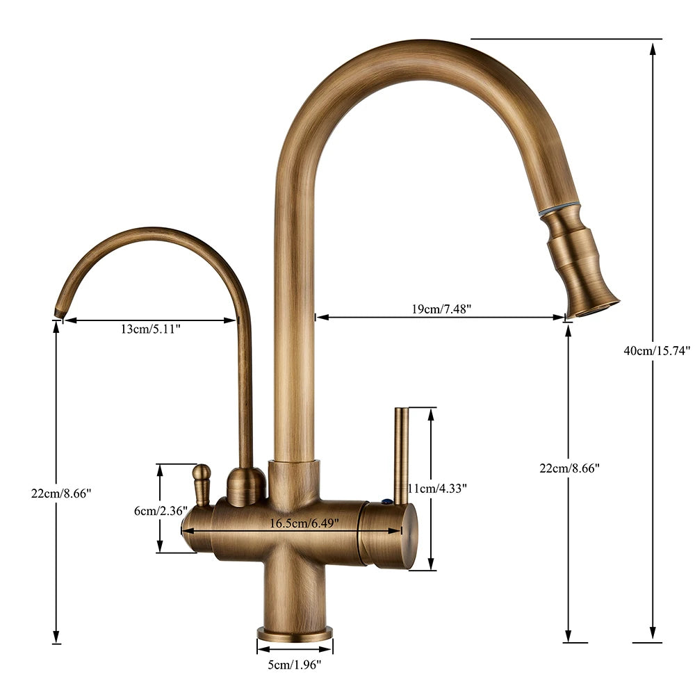Kitchen Faucet 2 in 1 Antique Brass Pull Out Nozzle Kitchen Tap