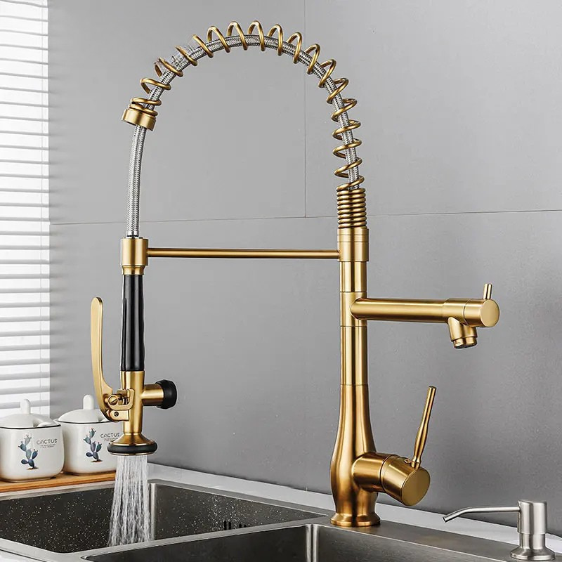Kitchen Faucet Brass Pull-Out Faucet Dual Swivel Hot Cold Water Tap