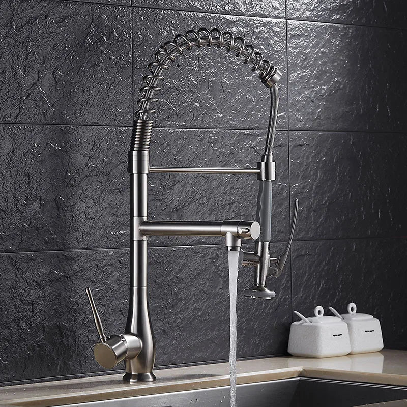 Kitchen Faucet Brass Pull-Out Faucet Dual Swivel Hot Cold Water Tap