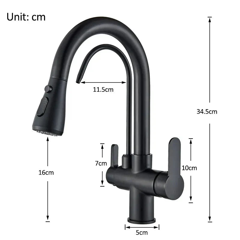 Kitchen Pull Out Spray 360 Rotation Water Filter Three Ways Sink Tap