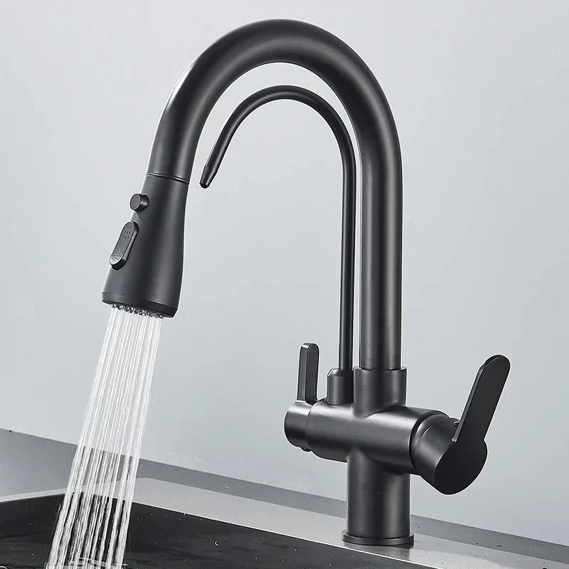 Kitchen Pull Out Spray 360 Rotation Water Filter Three Ways Sink Tap
